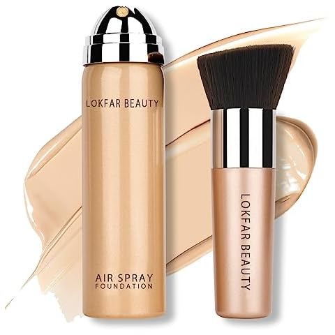 LOKFAR AirBrush Foundation Spray, Silky Mist Foundation Spray Makeup Set with Brush, Full Coverage Foundation for Smooth Radiant Finish, Formula Breathable Lightweight Hydrating | #02 Nude Cover