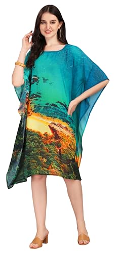 Robe caftan court femmes georgette ample grande taille et cache-maillots