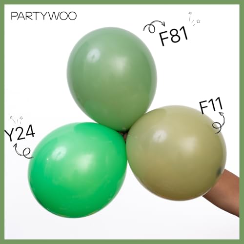 Image of PartyWoo Sage Green Balloons 140pcs Different Sizes Pack of 18 12 10 5 Inch Olive Eucalyptus Dusty Green Boho Neutral Balloon Arch Kit for Jungle Forest Dinosaur Birthday Party Decorations Green-F81