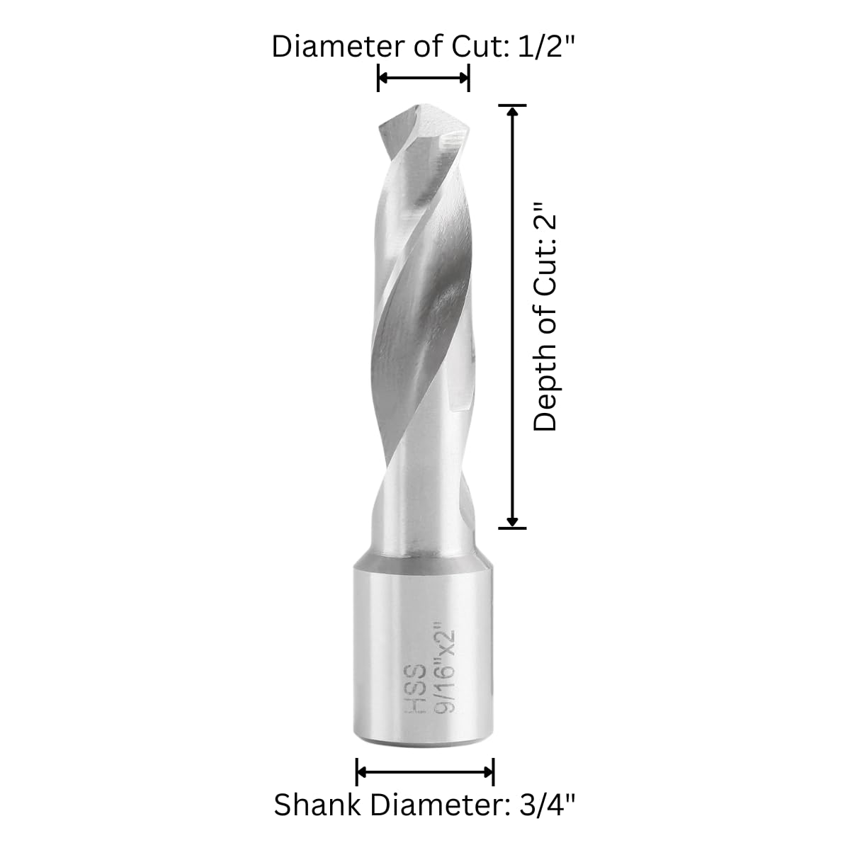 Accusize Industrial Tools 9/16 Inch Dia of Drill H.S.S. Fully Ground Drill with 3/4 Inch Weldon Shank, 2 Inch Cutting Depth, 0519-2916