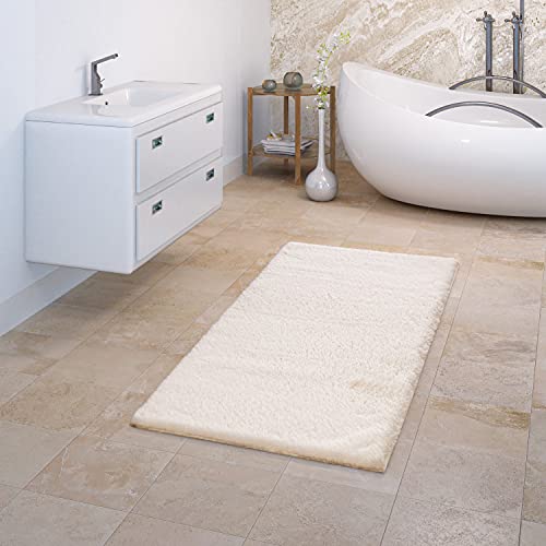 TT Home Badematte Badezimmerteppich Duschvorleger Weich Einfarbiges Muster, Farbe: Beige Creme,...