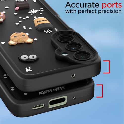 Image of Pikkme Back Cover for Samsung Galaxy M16 5G | Cute Fun Cartoon 3D Bear Silicone Full Body Protection Bumper Cover (Black)