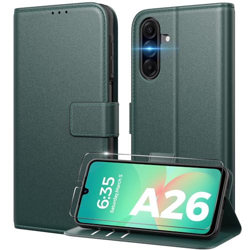 Peakally Coque pour Samsung Galaxy A26 5G[ Verre Trempé Protection *1 ] [ Blocage du Signal RFID ] [ Premium PU ] [ Pochette de Portefeuille ] Etui à Rabat...