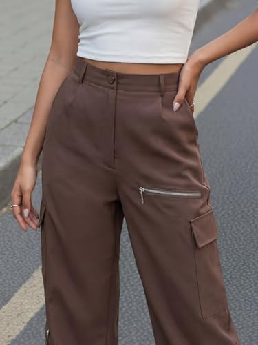 Image of GRECIILOOKS Cargo Pants For Woman | Trousers For Womans |High Waist Trouser for Women - Flared Parachute Pants with Side Pockets |Womens Cargo Pant | Elegant for College & Events (Available in Plus Size)