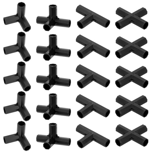 M METERXITY 20 Pz 11mm Connettori per Costruzione Telaio Serra, 4 Tipi Raccordo per Pergola ultraviolettoa/Tetto Parasole/Supporti per Piante Giardino, Accessori Serra [Nero]