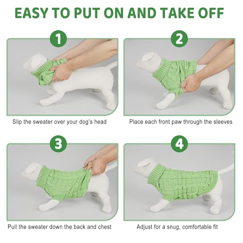 Image of Cozy Stretch Dog Turtleneck Sweater -Soft Warm Dog Knit Sweaters for Boy Girl Pets, Christmas Sweater Pullover for Small Medium Large Pup Winter Outfit,Green L