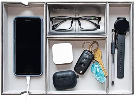 SANQIANWAN Valet Tray for Men with PU Leather, Nightstand Bedside Organizer Tray,&Dresser Top Organizer for Women, EDC Dump Tray for Home, Wonderful Gifts for Business and Festival