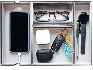 SANQIANWAN Valet Tray for Men with PU Leather, Nightstand Bedside Organizer Tray,&Dresser Top Organizer for Women, EDC Dump Tray for Home, Wonderful Gifts for Business and Festival