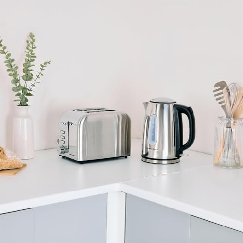 Hamilton Beach Kettle & Toaster Set, Electric Kettle, 1.7L, Toaster 2 Slice, Rise, Stainless Steel, Boil Dry Protection, Rapid Boil, 6 Browning Settings, Defrost, Reheat & Cancel, Polished - HBRISE2P - 2