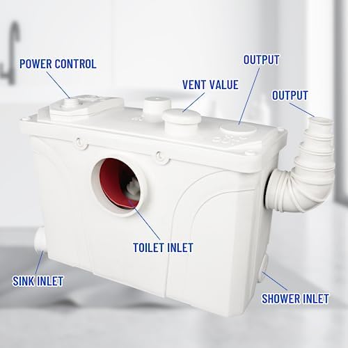 Bomba de sumidero maceradora de 700 W, molinillo de aguas residuales con 4 entradas y 2 salidas para inodoro, ducha, baño, fregadero, cocina y agua residual de inodoro marino