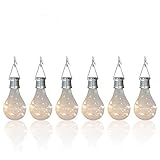 pearlstar Solar Light Bulbs Outdoor Waterproof Garden Camping Hanging LED Light Lamp Bulb Globe Hanging Lights for Home Yard Christmas Party Holiday Decorations (6 Pack-Clear Bulbs)
