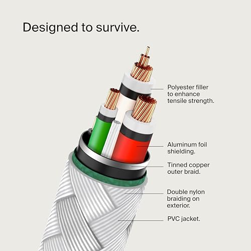 Belkin BoostCharge Braided USB-C to USB-C Cable (2M/6.6ft) for iPhone 17, iPhone 17 Pro, iPhone 16, iPhone 16 Pro, Galaxy S25, S24, Note, Pixel 9, iPad Pro, Nintendo Switch 2 & More - White (2-Pack) by Belkin - Image 5