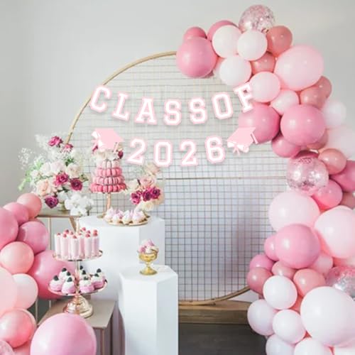 Image of Class of 2026 Graduation Banner University College Grad Garlands Decoration Party Supplies High School Colors Pink