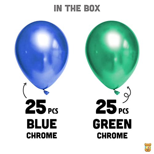 Image of Just Party 25Pcs Green & 25Pcs Blue Metallic Chrome Balloons with Shiny Surface For Birthdays /Anniversary /Engagement /Baby Shower /bachelorette Party Decorations (Pack of 50)