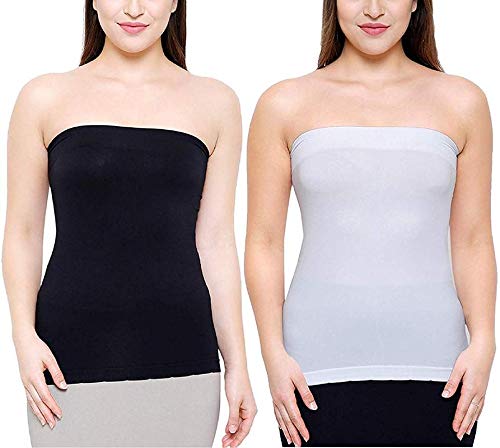 Image of Women's /Girl's Strapless Stretchable Long Bandeau Tube Top Camisole Free Size