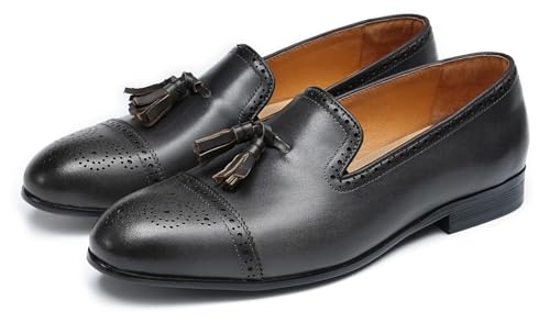 Santimon Men's Genuine Leather Tassel Loafers Slip-On Dress Shoes | Lightweight Penny Loafers for Wedding, Business, Prom & Tuxedo Events
