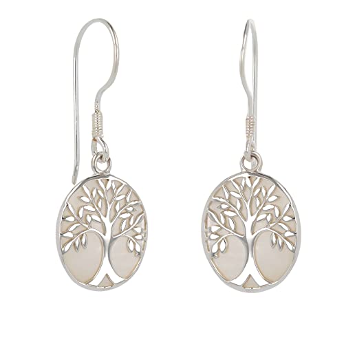 Boucles d'oreilles nacre blanche arbre de vie argent 925 femme Aden Flora