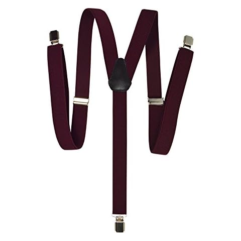 Olata Y-Shaped Unisex Adjustable Skinny Clip on Braces/Suspenders with Metal Clips - 2.5cm. Burgundy Red Cover