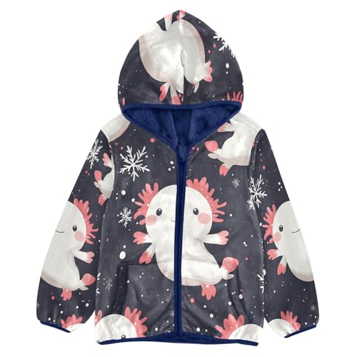 Cute Axolotl Snowflake Pattern Toddler Fleece Jacket Girl Boys Hooded Fleece Jacket Coat Warm Outwear Zip-up 3-10T