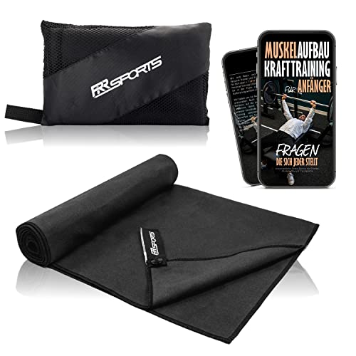 RR Sports - Sporthandtuch Microfaser mit Tasche schwarz, Fitness-Handtuch für Damen & Herren, Mikrofaser Fitness-Handtücher schnelltrocknend, Reise-Handtuch für Sport & Fitnessstudio, Handtücher klein Cover
