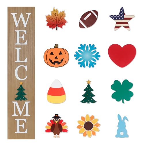 Interchangeable Welcome Sign for Front Porch- 45'X9' Large Standing/Hanging Wooden Sign...
