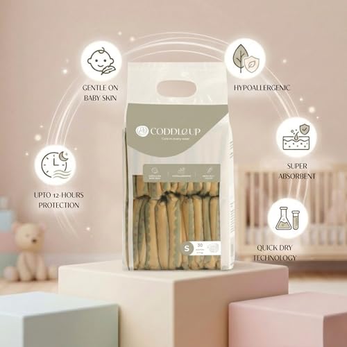 Image of CODDLE UP Taped Diapers for New Born Babies Small Size 2-5 Kgs (30 Count) | Fragrance & Paraben Free | Soft & Comfy Tape Style Diapers with Adjustable Fit | No Lotion Infused & Leak Protection