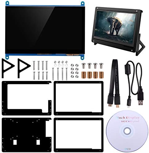 Longruner Raspberry Pi Touch Screen with Case Holder, 7 inch TFT LCD Display HDMI Module 1024x600 for Raspberry Pi 3 2 Model B and RPI 1 B+ A BB Black PC Various Systems (with Protective Case)