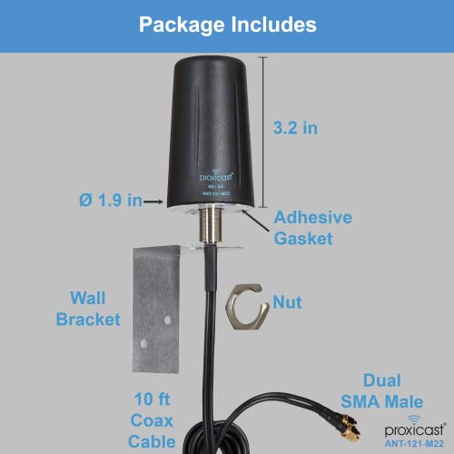Image of Proxicast Vandal Resistant 2x2 MIMO Low Profile 4G /5G Omni-Directional Screw Mount Antenna - 10 ft Coax Leads - for Cisco, Cradlepoint, Digi, Pepwave, Sierra Wireless and Others (ANT-121-M22)
