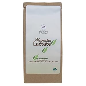 Magnesium Lactate 500 mg, 120 Easy to Swallow Small Vegetarian Capsules. Doctor formulated. High Absorption. Recycled Eco-Friendly Paper Bags for Original Purchases or Bottle Refills. Made in USA.