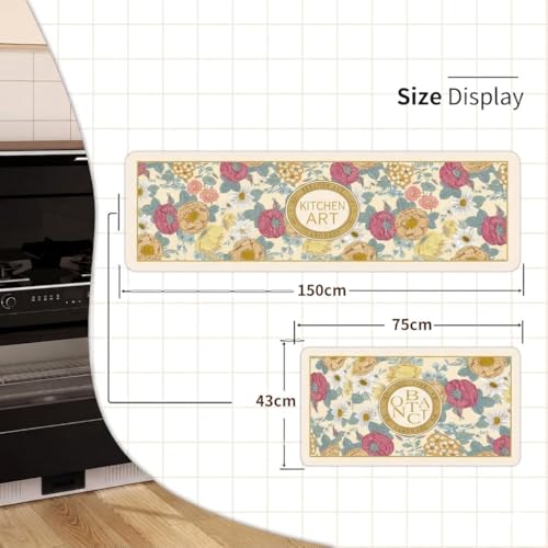Image of Kitchen Anti Slip Mat for Floor, Waterproof Washable Kitchen Mats, Non Slip Kitchen Floor Mats for Home, Soft Mats for Kitchen, Kitchen Mats for Floor Anti Slip (Botanic- French)