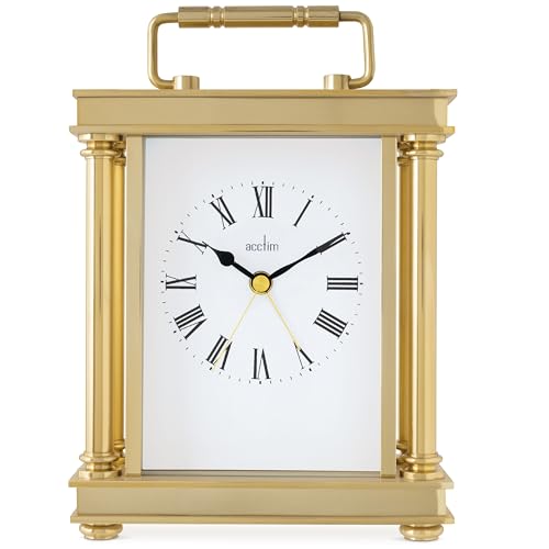 Image of Acctim Marlow Mantel Clock Quartz Metal & Glass Carriage Clock Energy Efficient Movement Gold