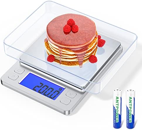 Food Scale, 3000g/0.1g High Precision Digital Kitchen Scale for Food Ounces and Grams, Smart Weight Scale for Weight Loss, Coffee Cooking, Jewelry, Powder with LCD Display and 2 Tray
