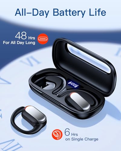TAGRY Open Ear Headphones 48Hrs Playtime Bluetooth 5.4 Earbuds,Open Ear Buds with Secure Fit,IPX7 Waterproof Sport Open Ear Earbud with Earhook, Wireless Earphones for Gym Running Fitness Black - Image 3