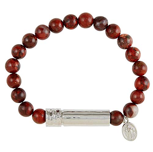 Needzo Red Prayer Bead Bracelet with Divine Mercy Charm, Screw-Top Capsule for Prayer Intentions, One Size