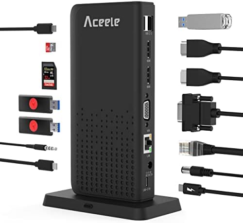 Aceele USB C Docking Station Triple Display 15 in 1 USB C Hub SD/TF, HDMI, VGA, LAN, Audio, 100W PD, Multiport Adapter for MacBook Pro/Air, Dell XPS, HP, Surface, Lenovo