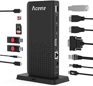 Aceele USB C Docking Station Triple Display 15 in 1 USB C Hub SD/TF, HDMI, VGA, LAN, Audio, 100W PD, Multiport Adapter for MacBook Pro/Air, Dell XPS, HP, Surface, Lenovo