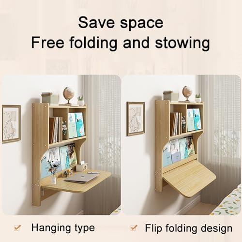 Bureau mural pliable blanc table rabattable gain de place avec étagères de rangement