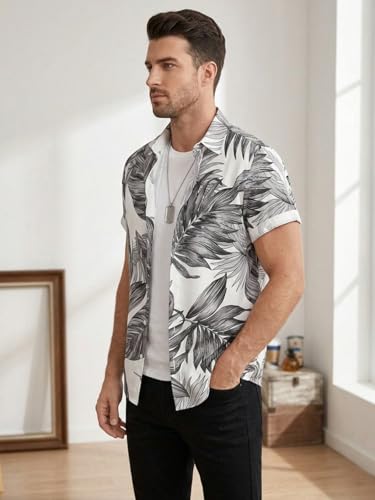 Image of Leriya Fashion Men's Tropical Hawaiian Button Down Shirt | Regular Fit Soft Rayon Short Sleeve Casual Beach Shirt with Floral Print|Summer Holiday Resort Outfit