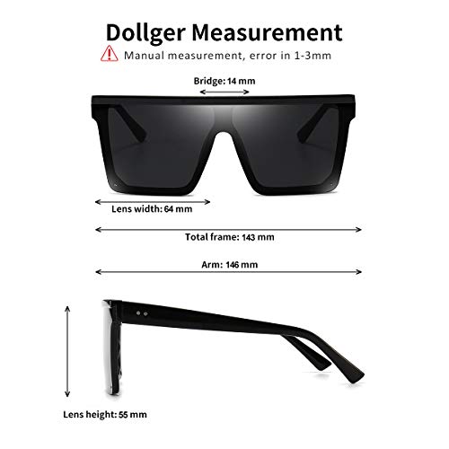 Dollger Square Oversized Sunglasses For Women Men Trendy Fashion Flat Top Big Black Frame Shades Black #TOP4