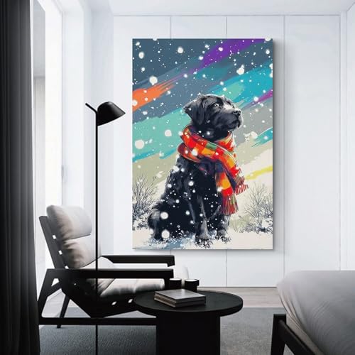 Décoration Murale Winter Wonderland Dog-2 Toile 40x60cm pour Salon et Chambre