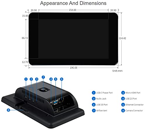 Image of waveshare 7inch DSI LCD with Case for Raspberry Pi 4 Model B, 800x480 TFT Capacitive Touchscreen Monitor Support Ubuntu /Kali / WIN10 IoT