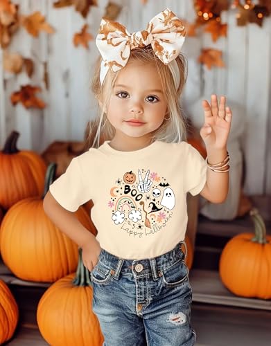 Toddler Baby Girls Halloween T-Shirts Cute Ghost Pumpkin Bat Graphic Tee Spooky Vibes Doodle Tops3