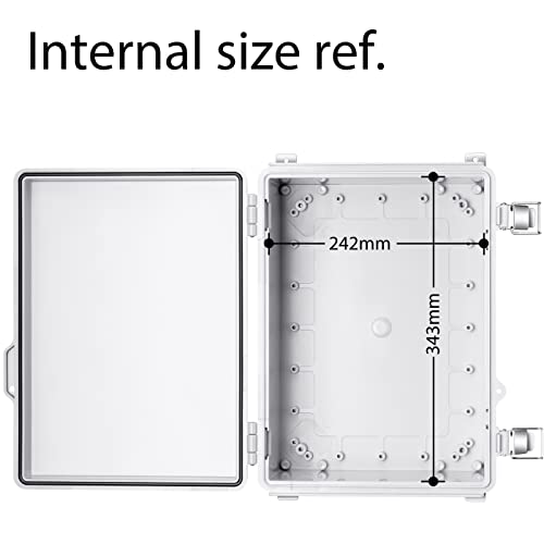 Gratury Junction Box, Ip67 Waterproof Plastic Enclosure For Electrical Project, Hinged Grey Cover, Includes Mounting Plate And Wall Bracket 370×270×150Mm (14.6"×10.6"×5.9") #TOP3