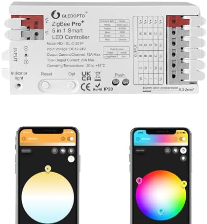 GLEDOPTO ZigBee 3.0 Pro+ 5 in 1/3 in 1 LED Controller 20A Max RGBCCT/RGBW/RGB/CCT/Dimmer Work with Alexa H*ue Tuya Smart Life APP Control (201p-5 in 1 LED Controller)