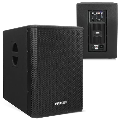 Pyle 1600 Watt Box Subwoofer Speaker System Set - Active Powered 12” inch Woofer for PA System, Louder Bass, with DSP Digital Signal Processor, Built-in Pole Mount Socket & Carrying Handles