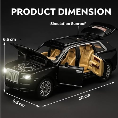 Image of GRAPHENE 1:24 Scale Diecast Pull Back Rolls-Royace Cullinan Miniature SUV Model Car Toy Zinc Alloy Openable Doors Permium Realistic Metal Car Sound Light Toy for Kids 3+ Boy Girl
