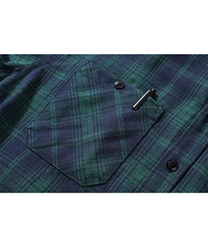 Image of SCODI Mens Flannel Hoodie Shirt Casual Button Down Plaid Long Sleeve Shirts | Machine Wash, Business, Vacation, Office, Party, Daily, Outdoor, Vintage, Classic, Stylish, Adjustable Cuffs, with Pocket