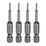 QUARKZMAN 4 Stück T6 Torx Kopf Schraubendreher Bit 1/4" Sechskantschaft 2" (50mm) Lang Magnetisch Ohne Loch Spitze Manipulationssicher 6 Punkt Stern S2 Stahl Industrielle