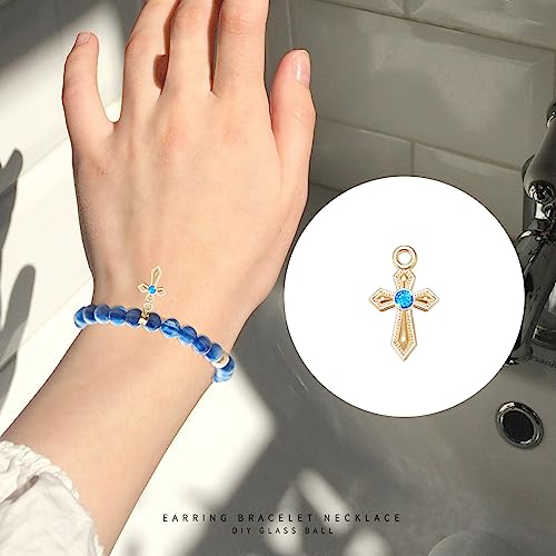 Image of 100Pcs 10Colors Rhinestone Tiny Cross Charms Alloy Crystal Mini Crucifix Pendant Beads for Catholic Jewelry Making Necklace Bracelet Earring Keychain DIY Gift Idea Handmade