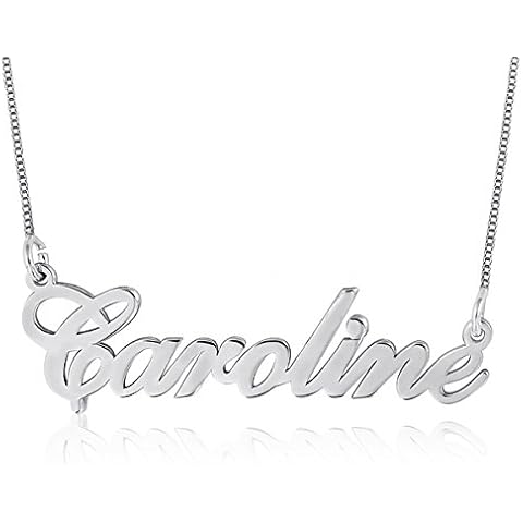 Ouslier Sterling Silver Personalized Name Necklace Customized Name Pendant Jewelry Christmas Gifts for Women(Silver) Cover